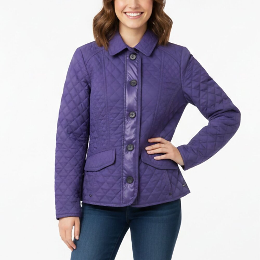 Olsen Outdoor Quilted Spring Jacket Purple Lightweight Button Up Collared